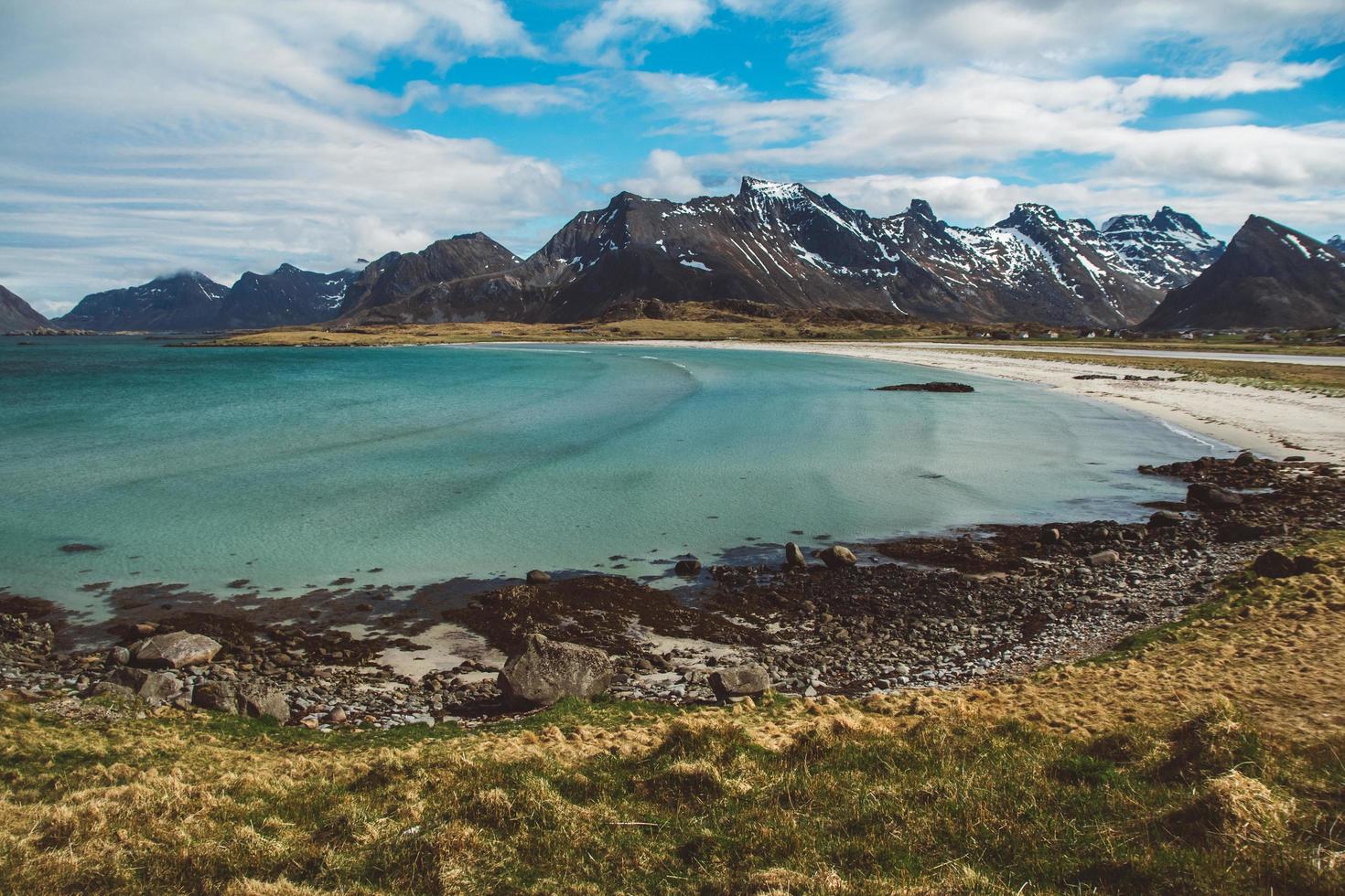 Norway mountains and landscapes on the islands Lofoten. Natural scandinavian landscape. Place for text or advertising photo