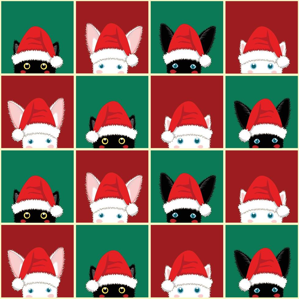 fondo de navidad de tablero de ajedrez de conejo de gato blanco negro vector