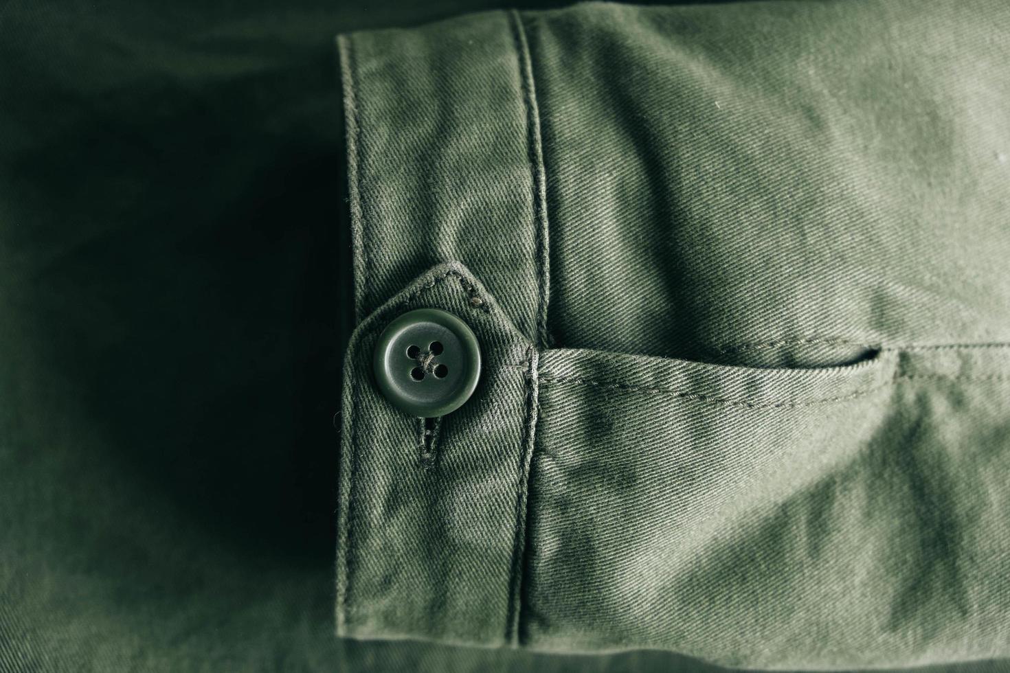 Background of folding sleeve of green jacket and button with seam line photo