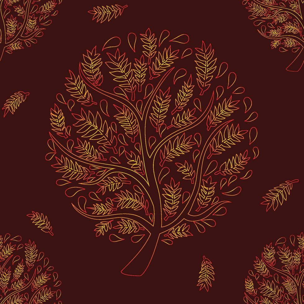 Orange Red Tree on Brown Red Background vector