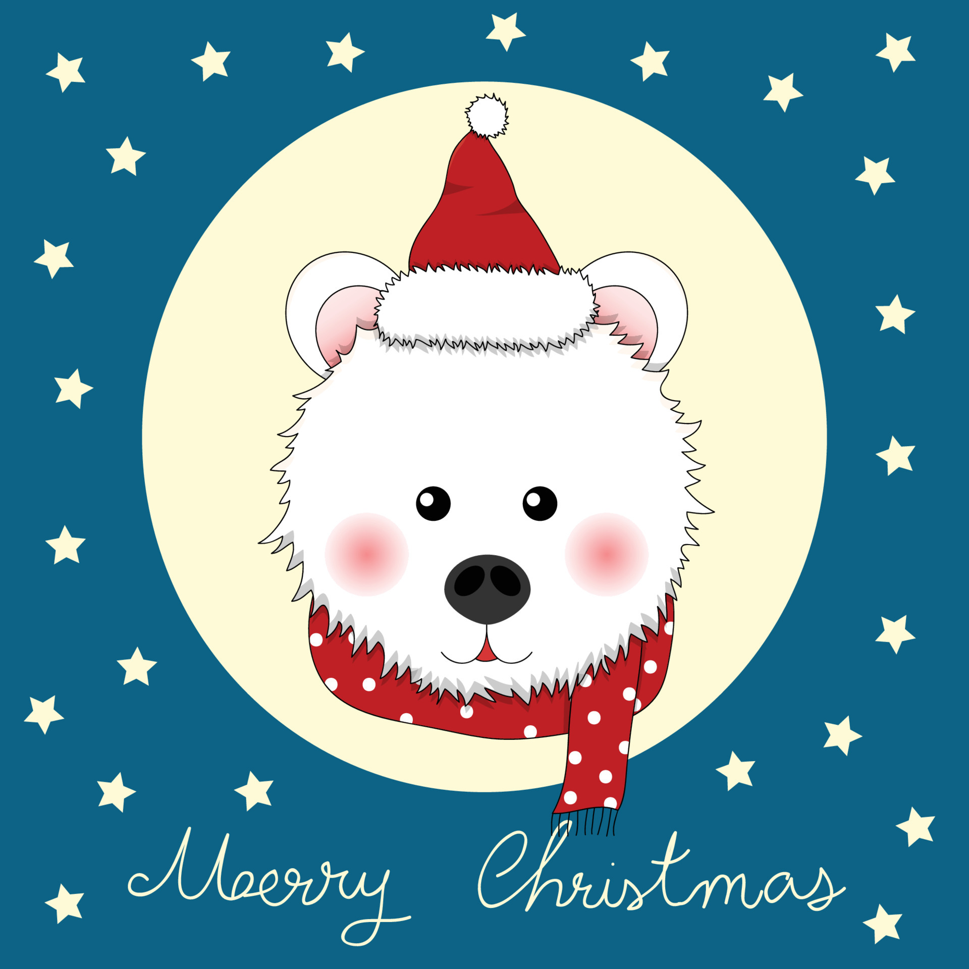 White Bear Santa Claus with Red Scarf Polka Dot Greeting