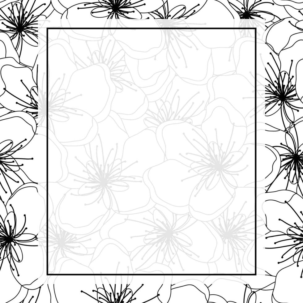 Peach Cherry Blossom Outline Border Background vector