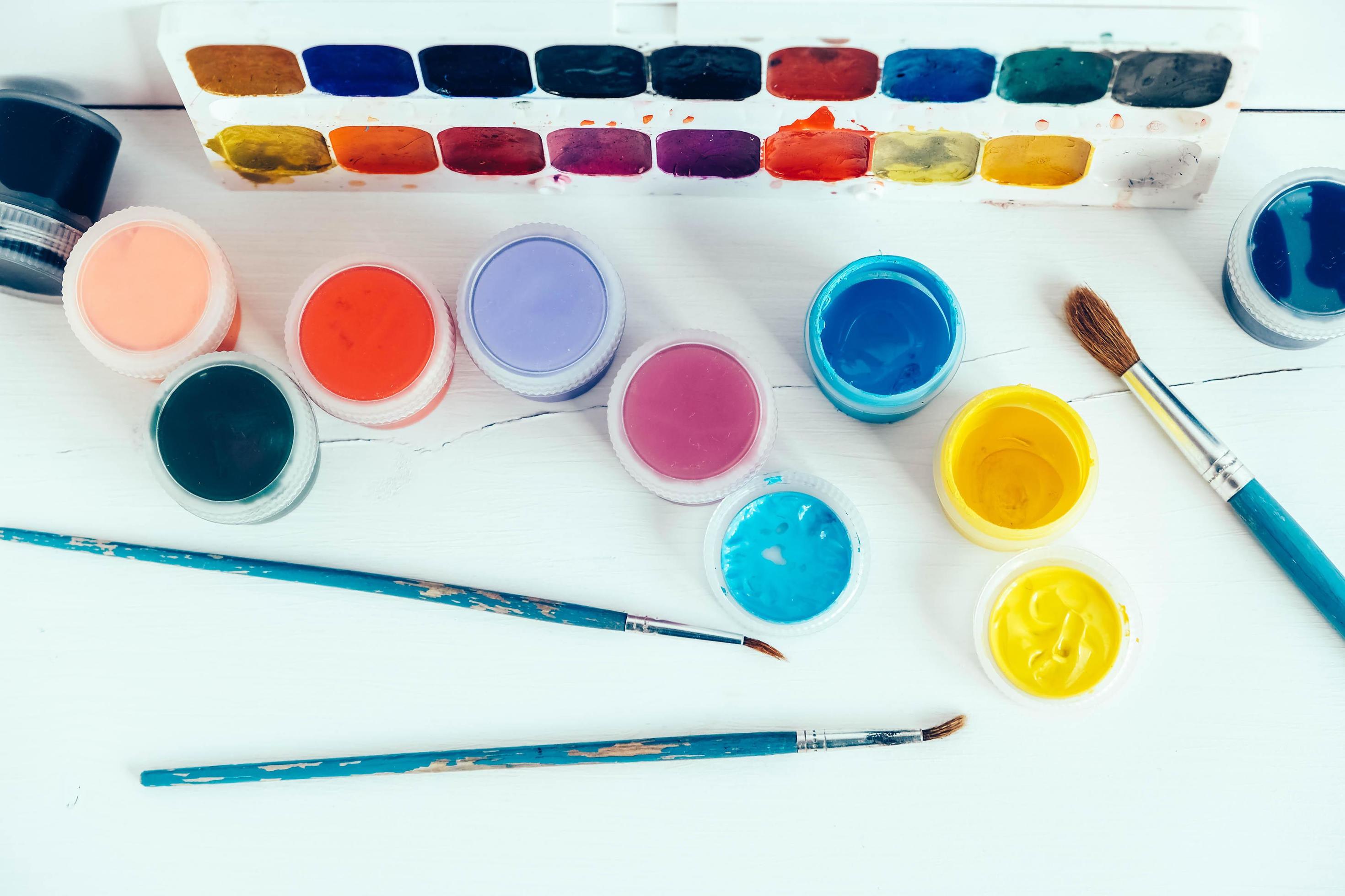 Top View Palette Gouache Paints Paintbrush Stock Photo by ©VitalikRadko  414282424