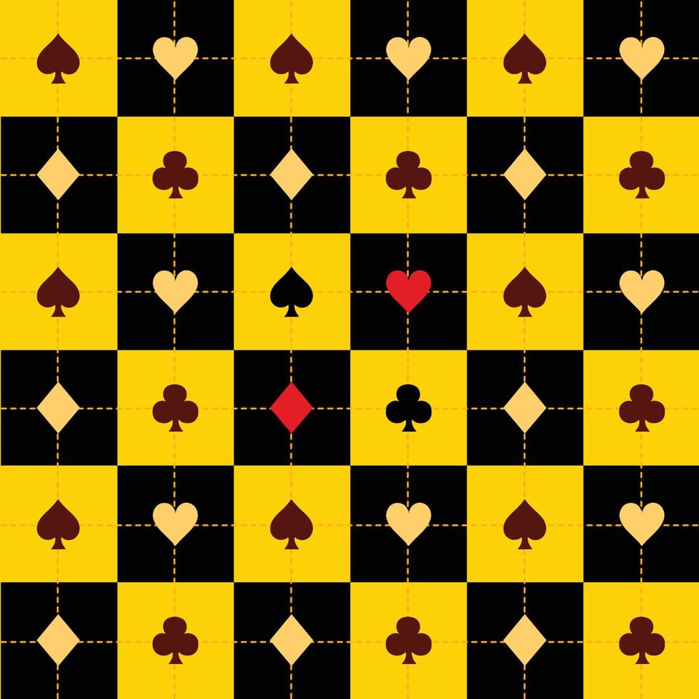 tarjeta trajes amarillo rojo negro tablero de ajedrez fondo vector