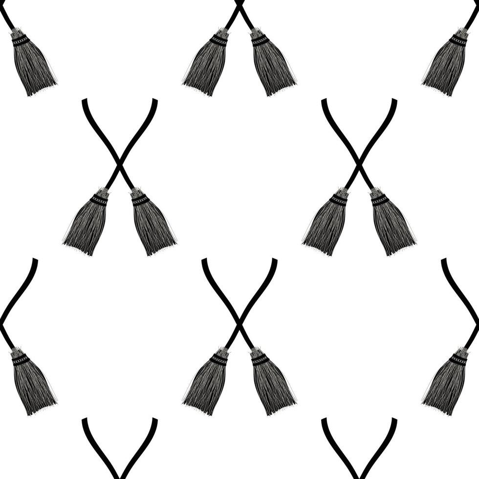 Black Broom Seamless on White Background vector