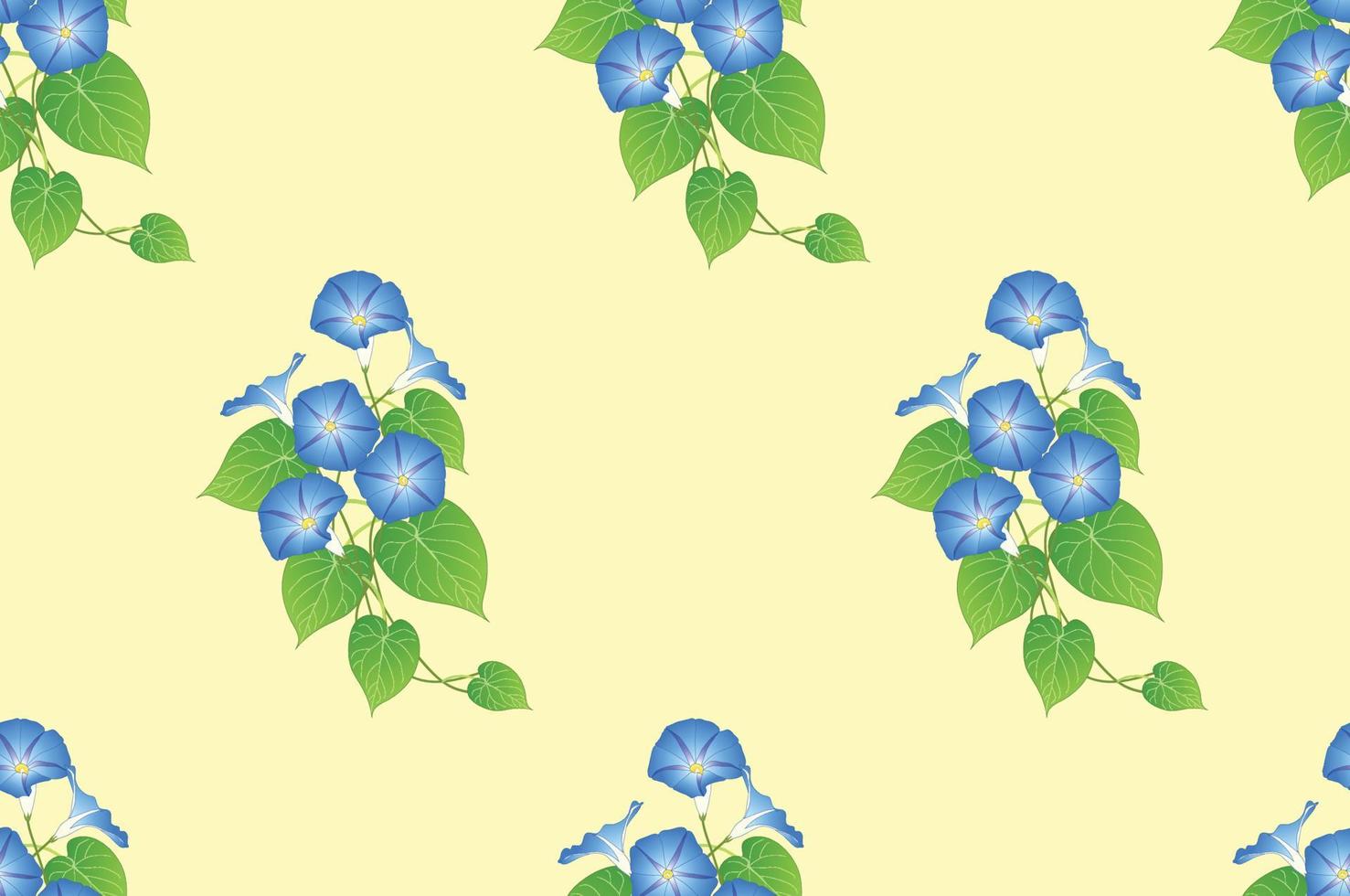 Blue Morning Glory Seamless on Yellow Background vector