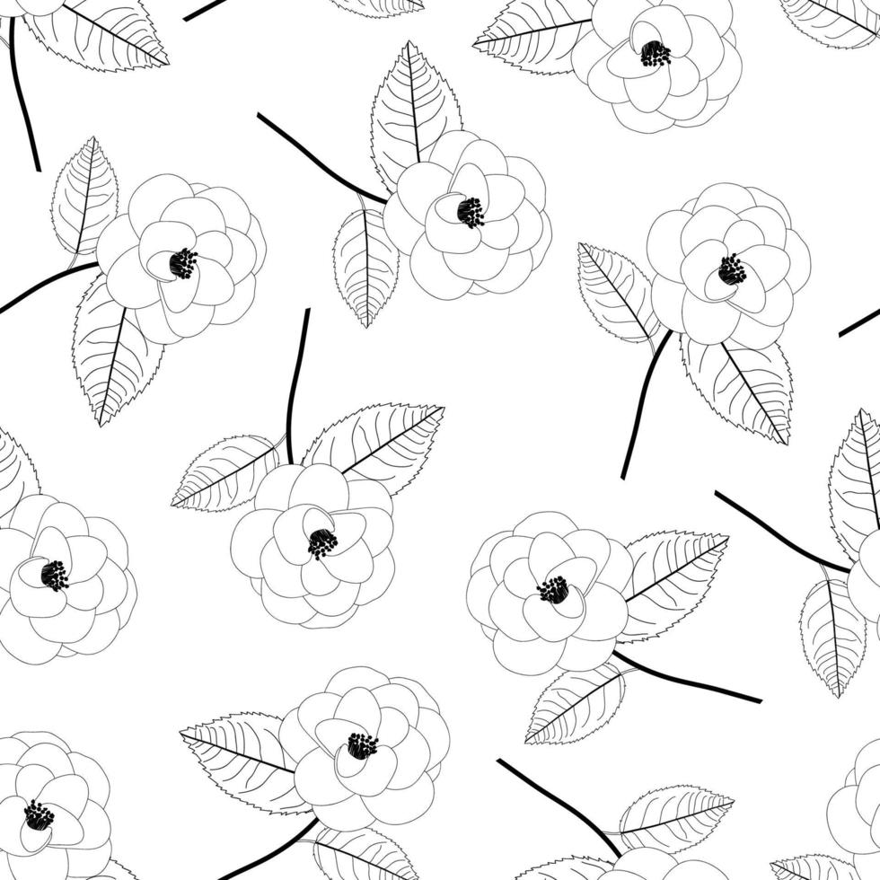 Camellia Outline on White Background vector