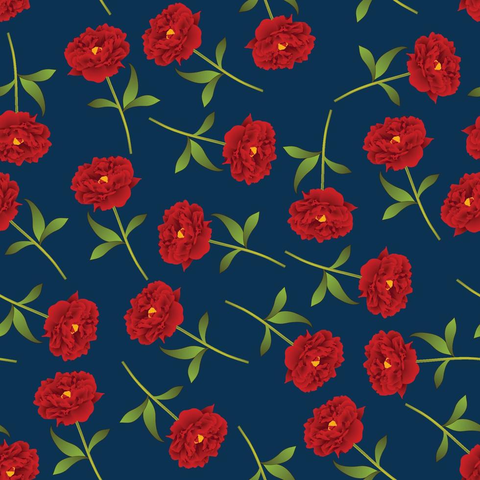 Red Peony Seamless on Indigo Blue Background vector