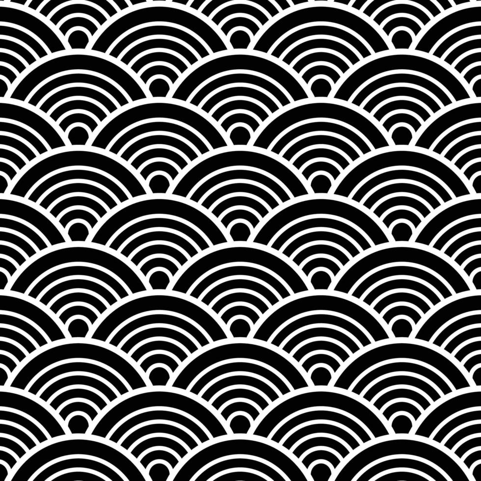 White Black Traditional Wave Japanese Chinese Seigaiha Pattern Background vector