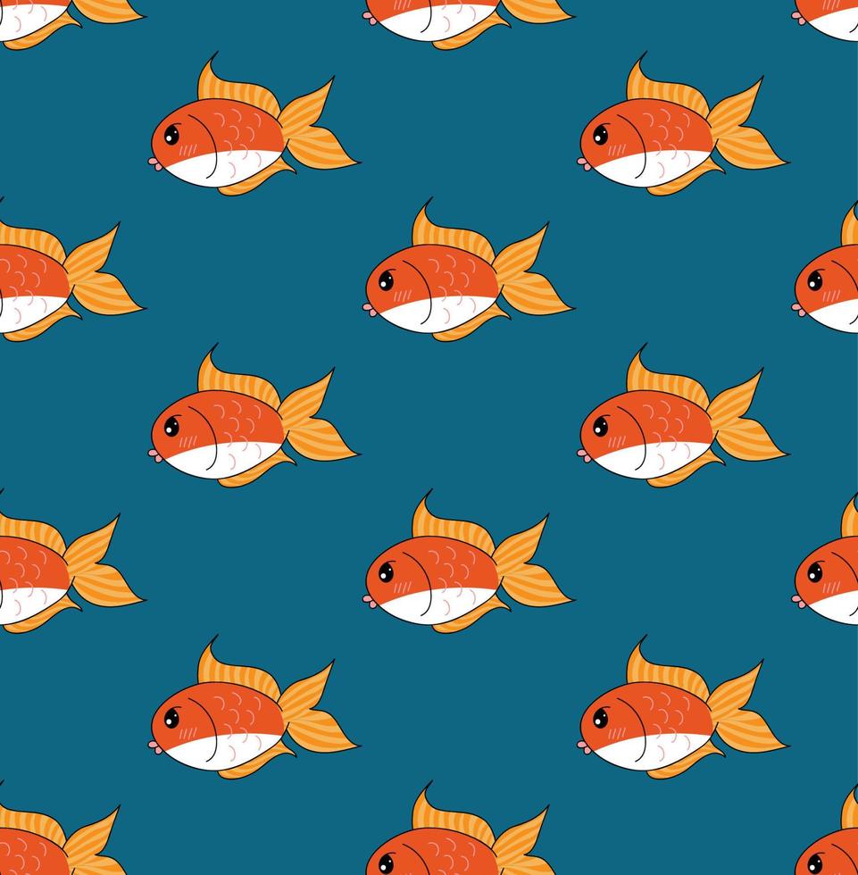 Cute Goldfish on Indigo Blue Background vector