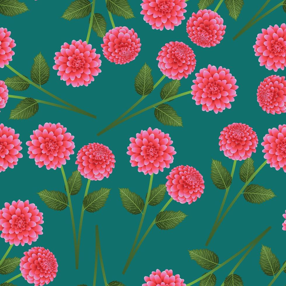 Pink Dahlia on Green Teal Background vector