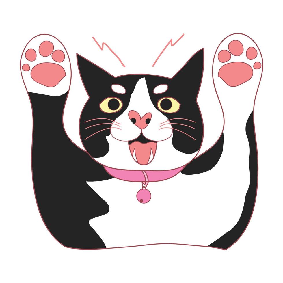 Cute Black and White Cat Attack vector