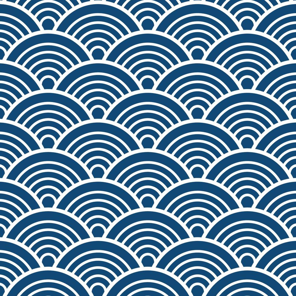 Indigo Navy Blue Traditional Wave Japanese Chinese Seigaiha Pattern Background vector