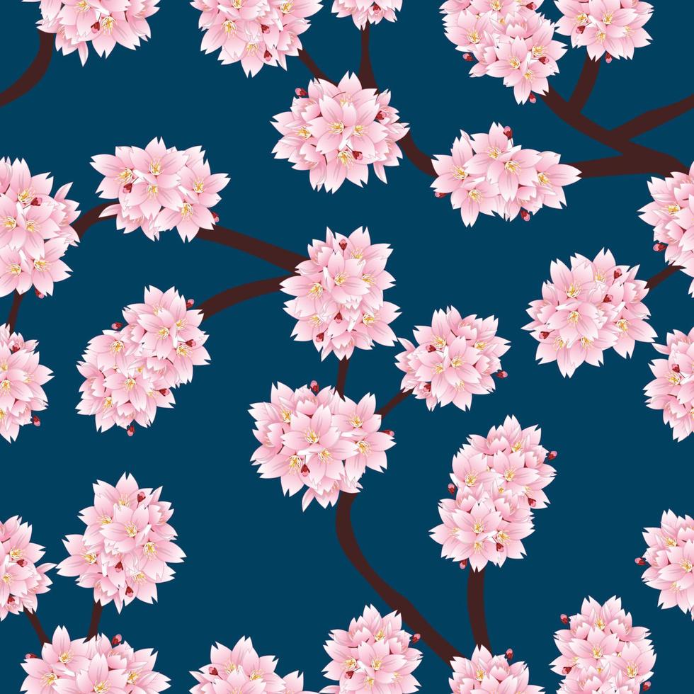 Sakura Cherry Blossom on Indigo Blue Background vector
