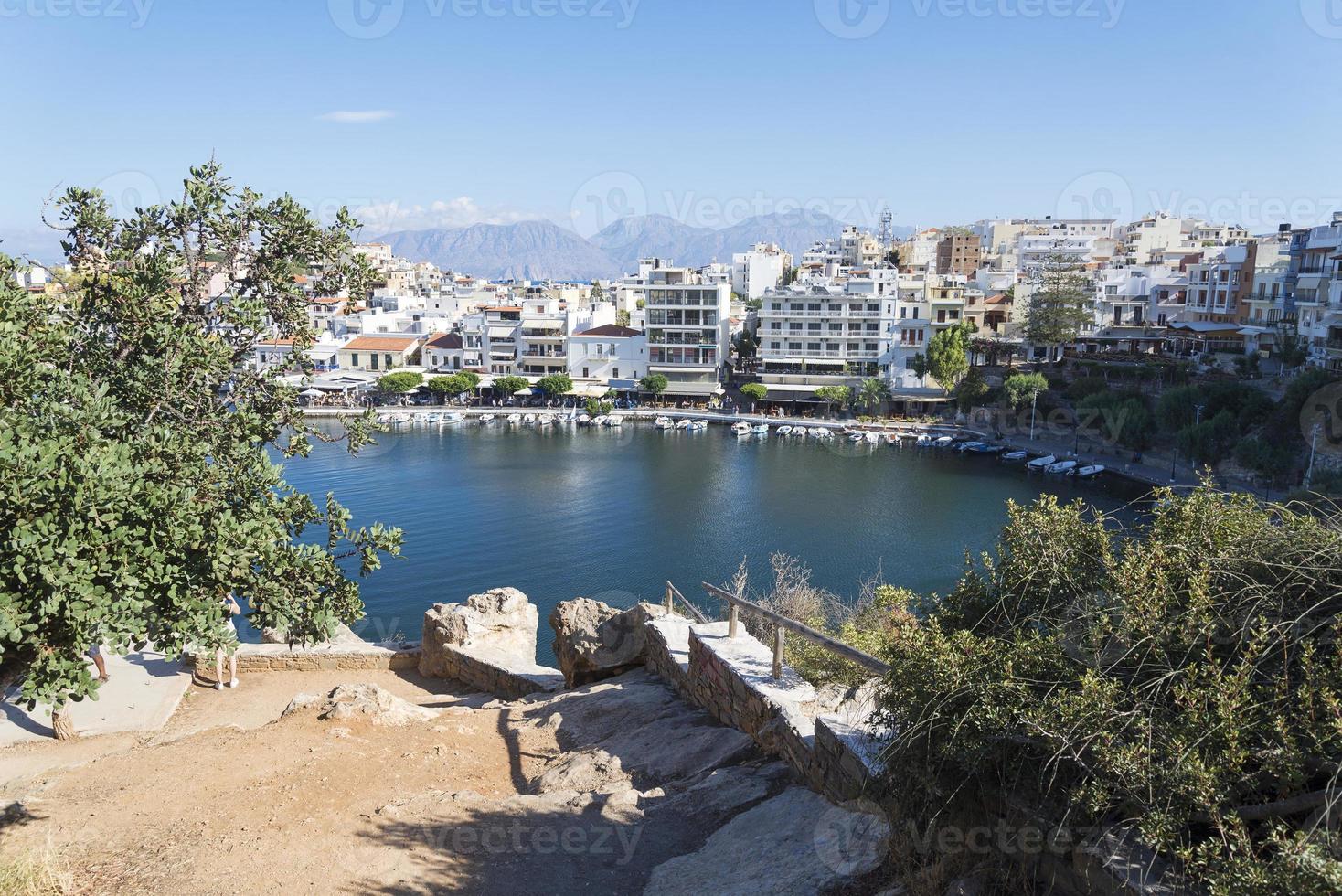 Boat station in the city of Chania at Sunny day. photo