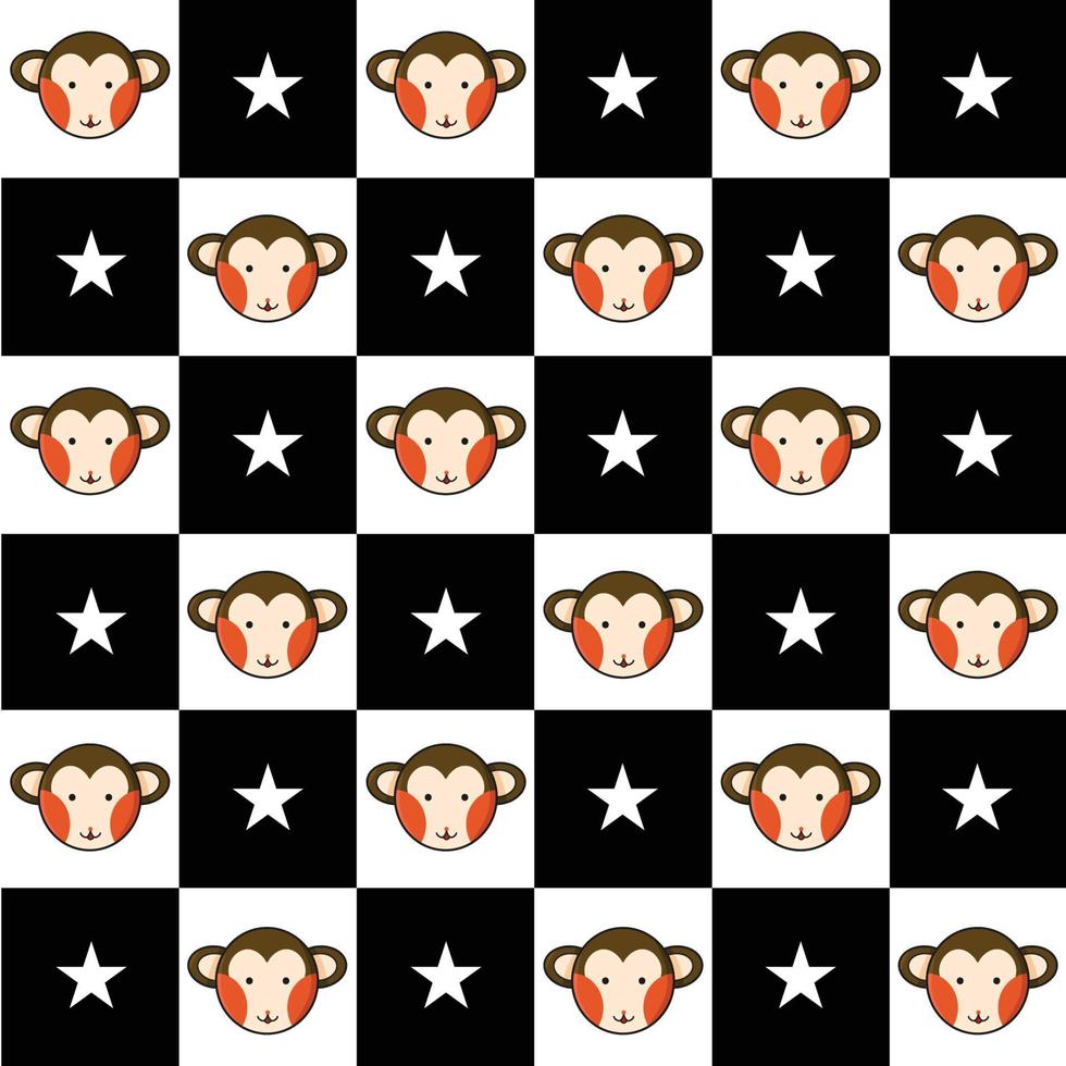 Monkey Star Black White Chess Board Background vector