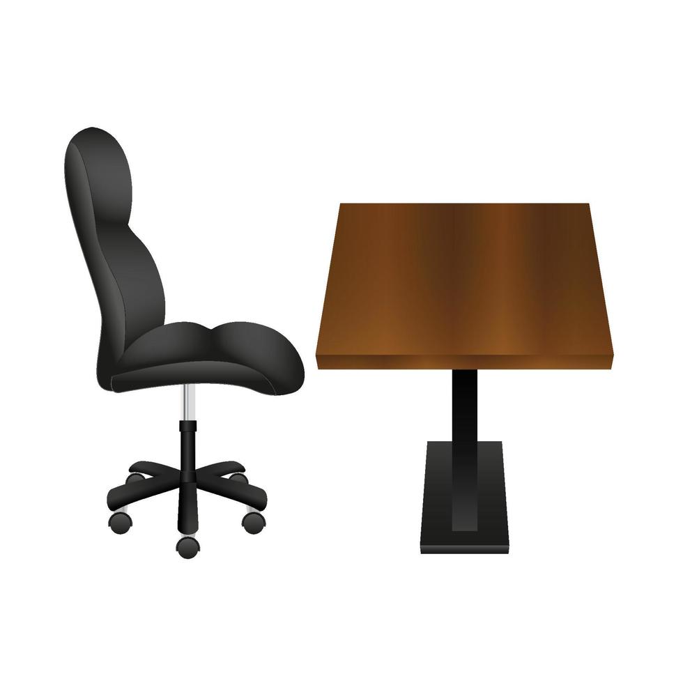 Black Chair and Wooden Desk Workplace. vector