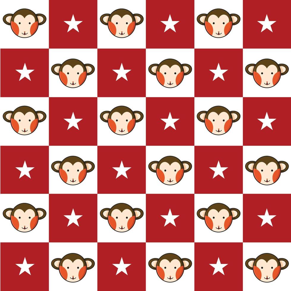 Monkey Star Red White Chess Board Background vector
