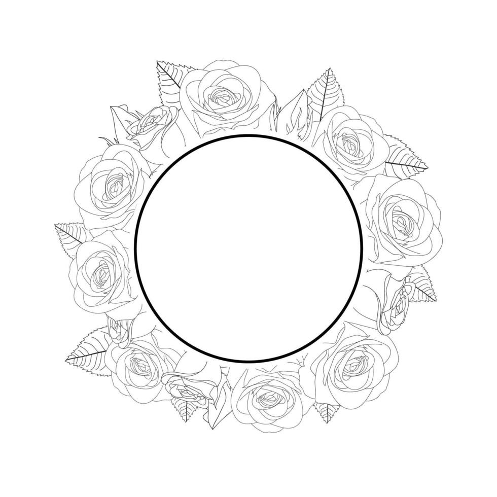 Rose Flower Banner Wreath Outline vector