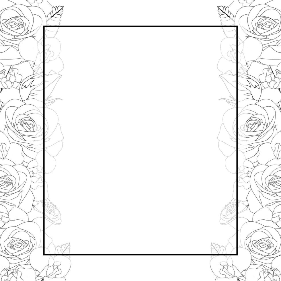 Rose and Iris Flower Outline Banner Card Border vector
