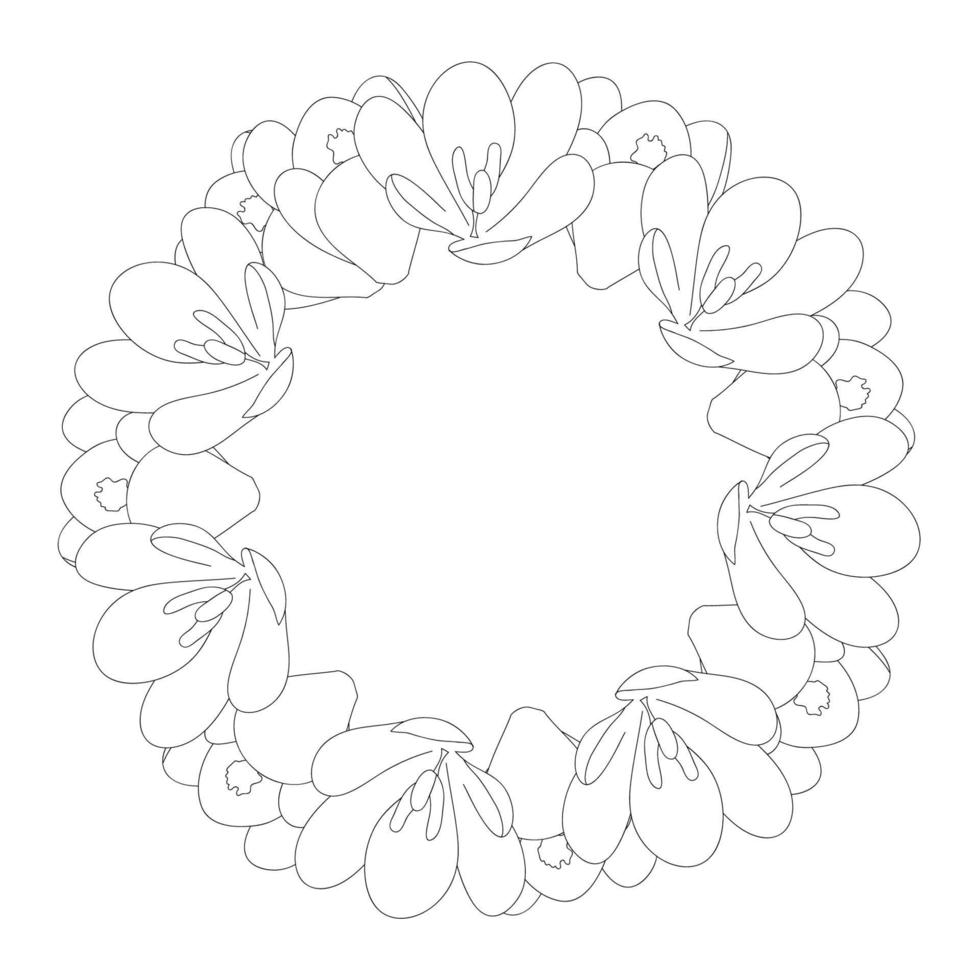 Crocus Flower Outline Wreath vector