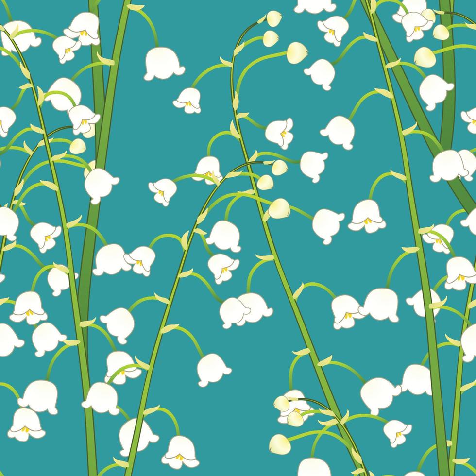 White Lily of the Valley on Green Teal Background vector