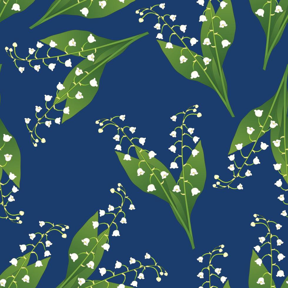 White Lily of the Valley on Navy Blue Background. vector