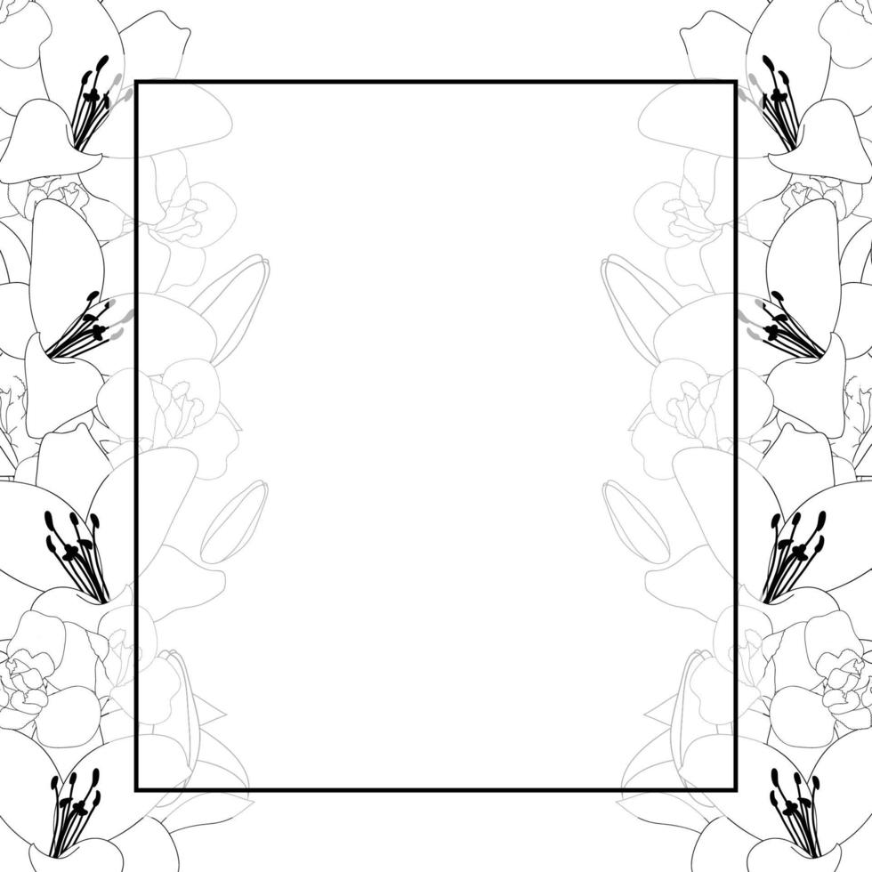 Lily and Iris Flower Outline Banner Card Border vector