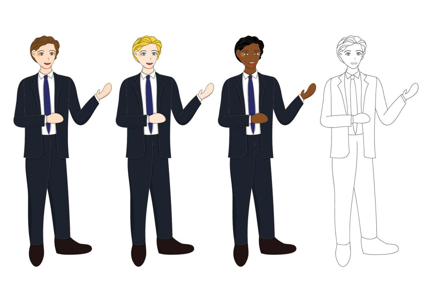Set Handsome Business Man Presentation with Hand Pointing. vector