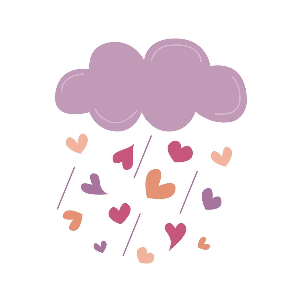 Cloud with hearts rain. Valentines Day design flat element. Vector illustration of cute love cloud