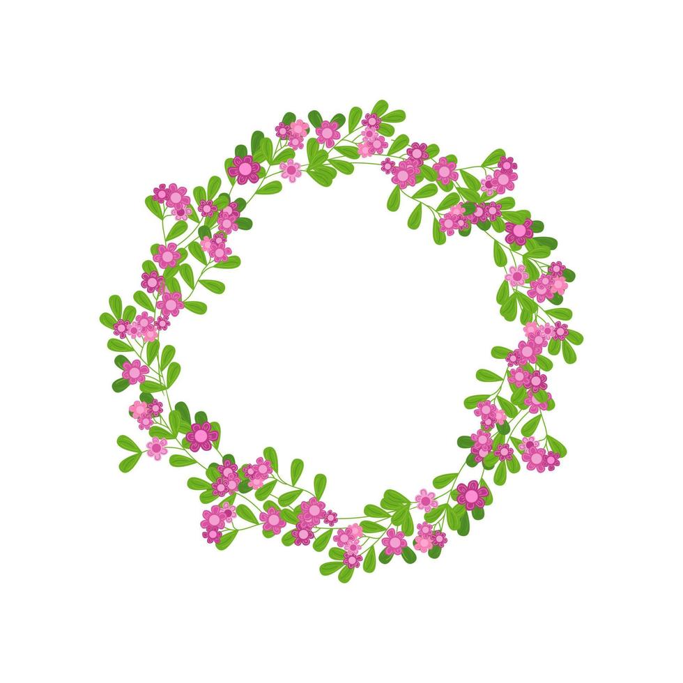 Floral round frame isolated. Cute pink flowers decorative wreath or vignette. Vector hand drawn design illustration