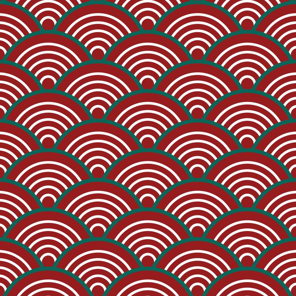 Red Indigo Green Traditional Wave Japanese Chinese Seigaiha Pattern Christmas Background vector