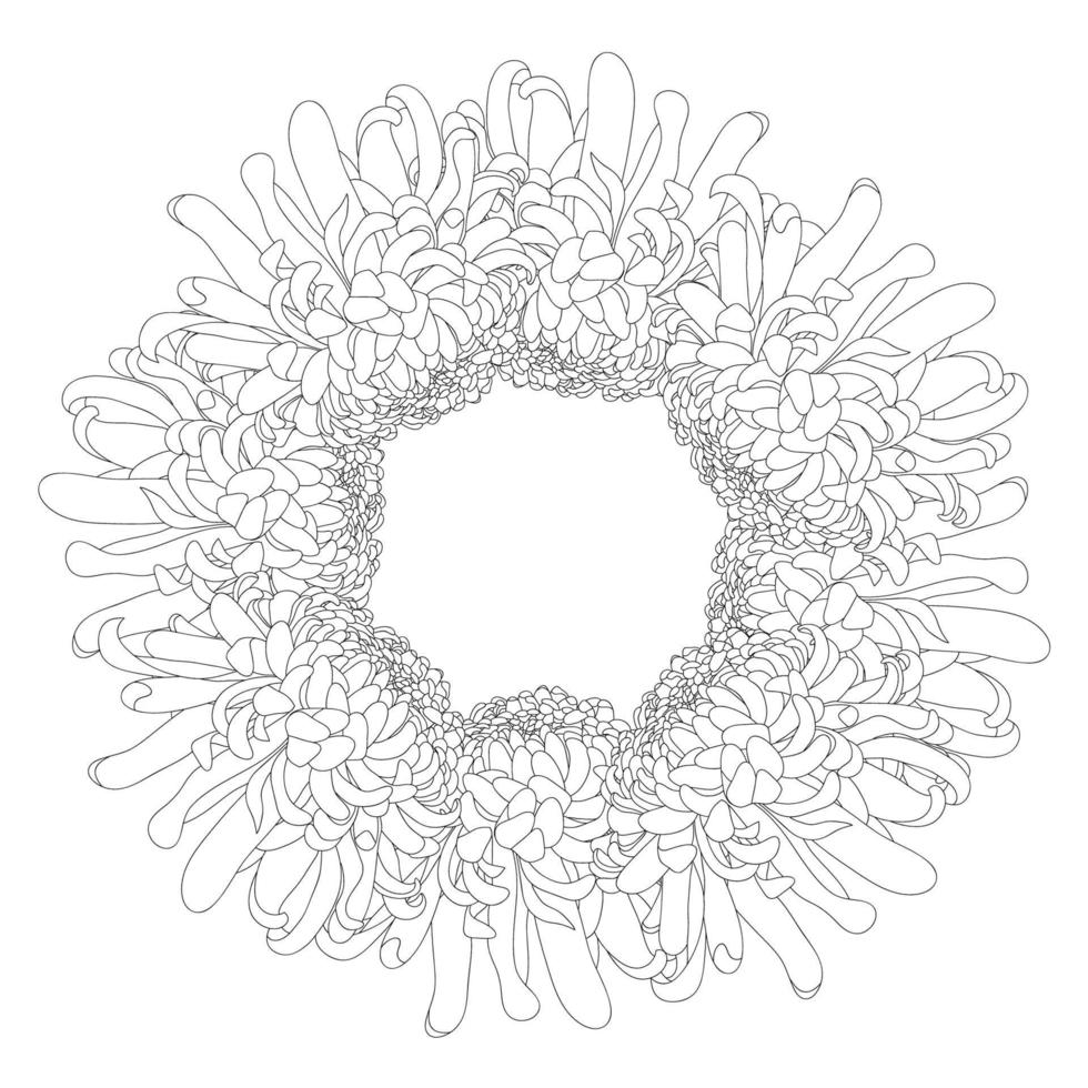 corona de flores de contorno de crisantemo vector