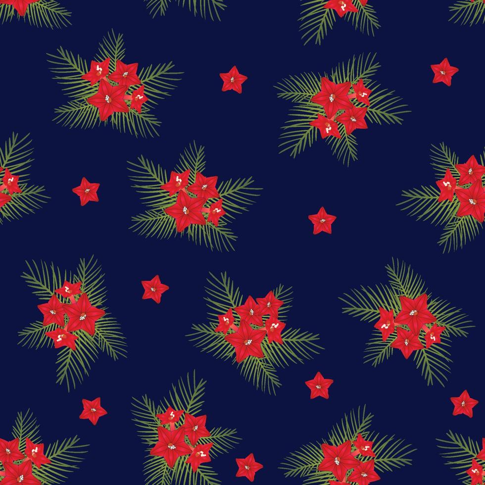 flor de vid de ciprés sobre fondo azul de navidad vector