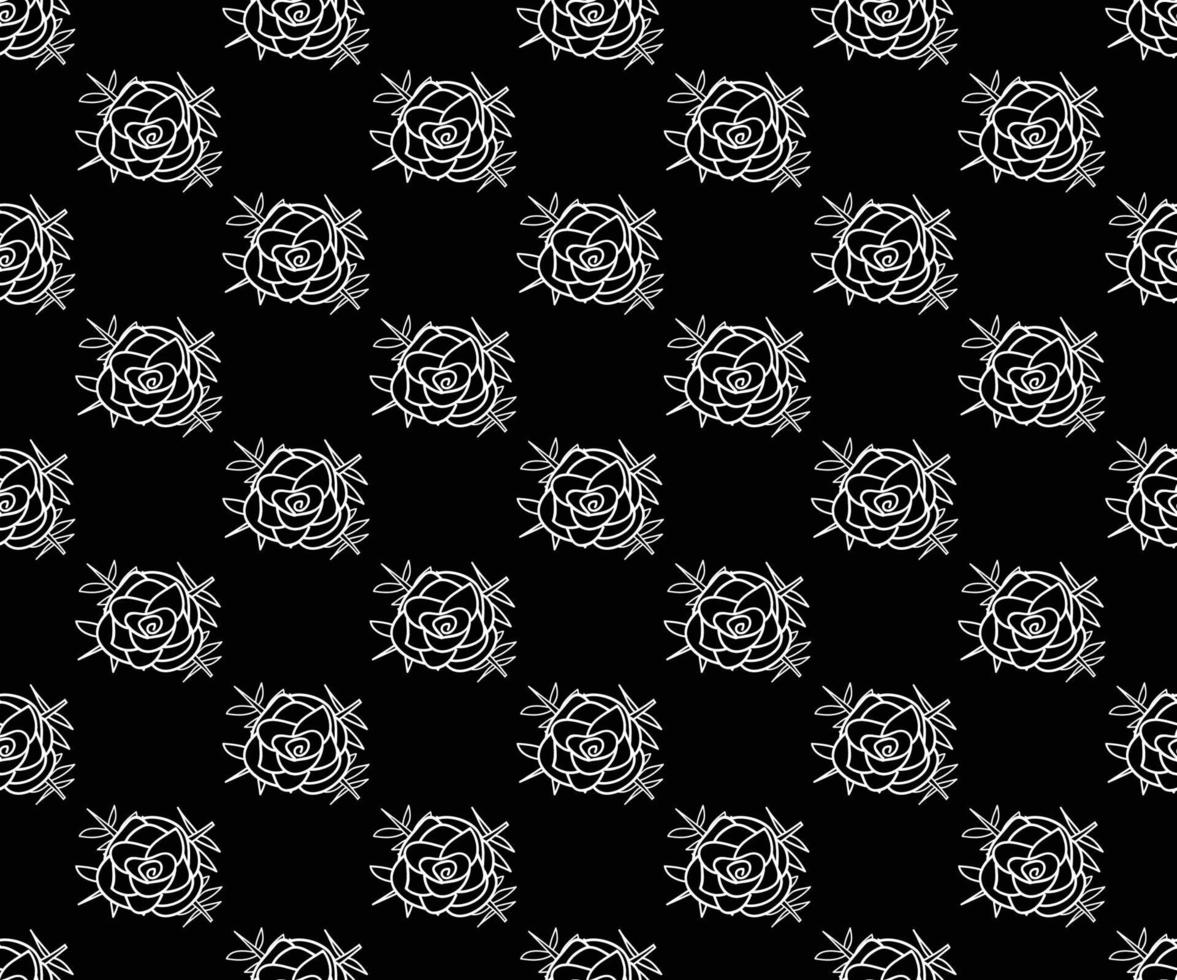 White Line Rose Seamless on Black Background vector