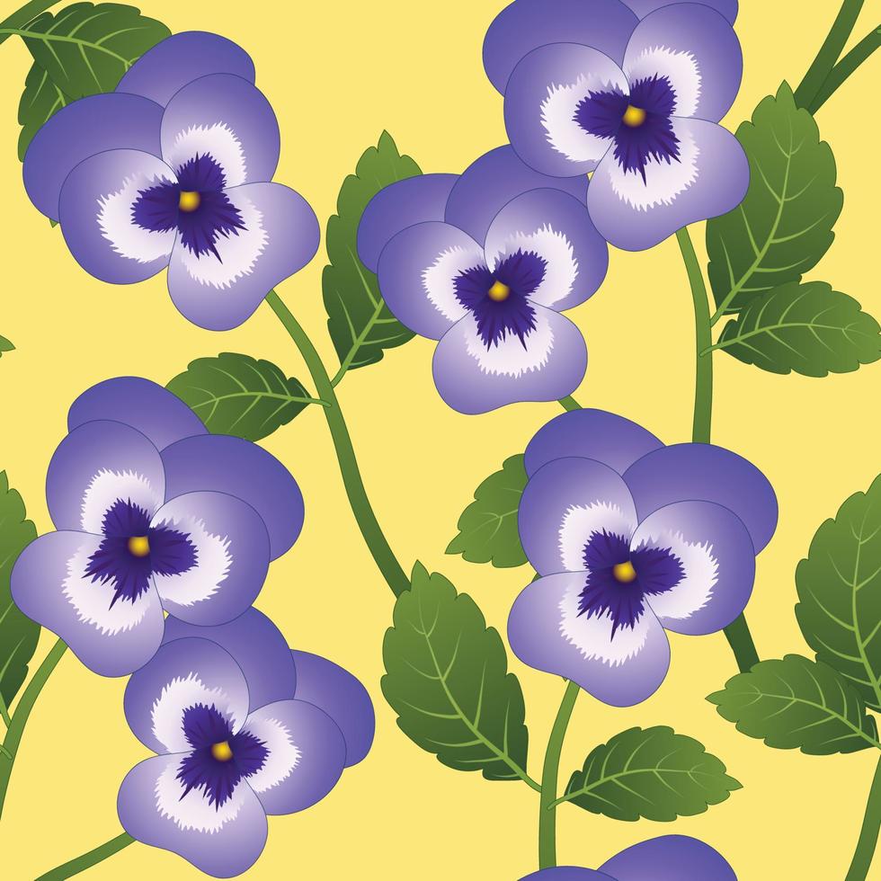 Violet Pansy Flower on Yellow Background vector