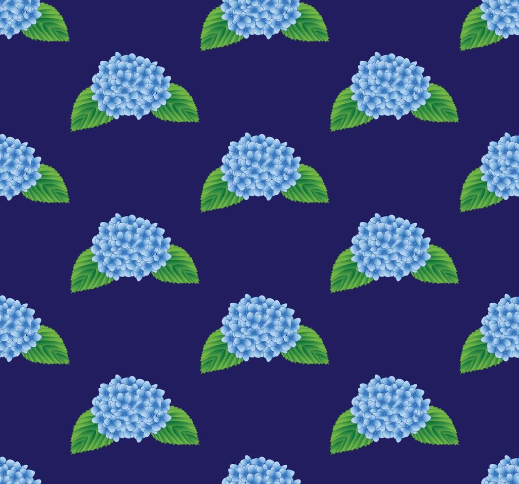 Blue Hydrangea Flower Seamless on Navy Background vector