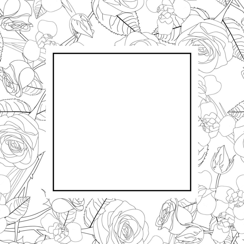 Rose and Iris Flower Outline Banner Card vector