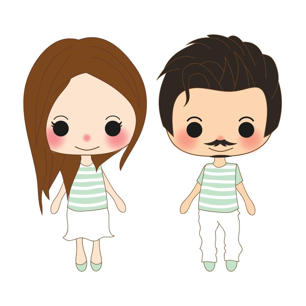 Lover. Cute Woman and Mustache Man in Couple Shirt. vector