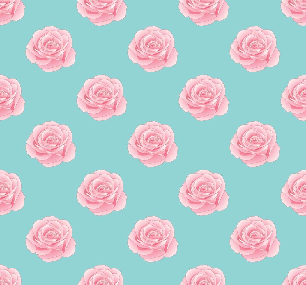 Pink Rose Seamless on Blue Mint Background vector