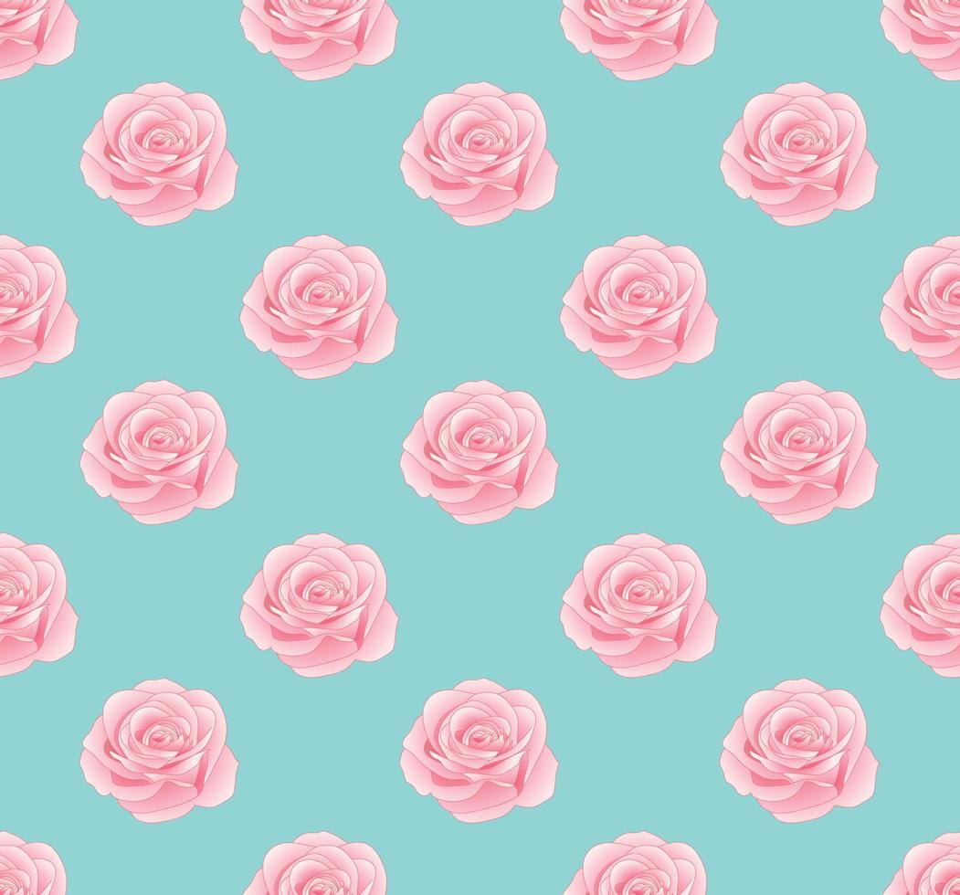 Pink Rose Seamless on Blue Mint Background vector