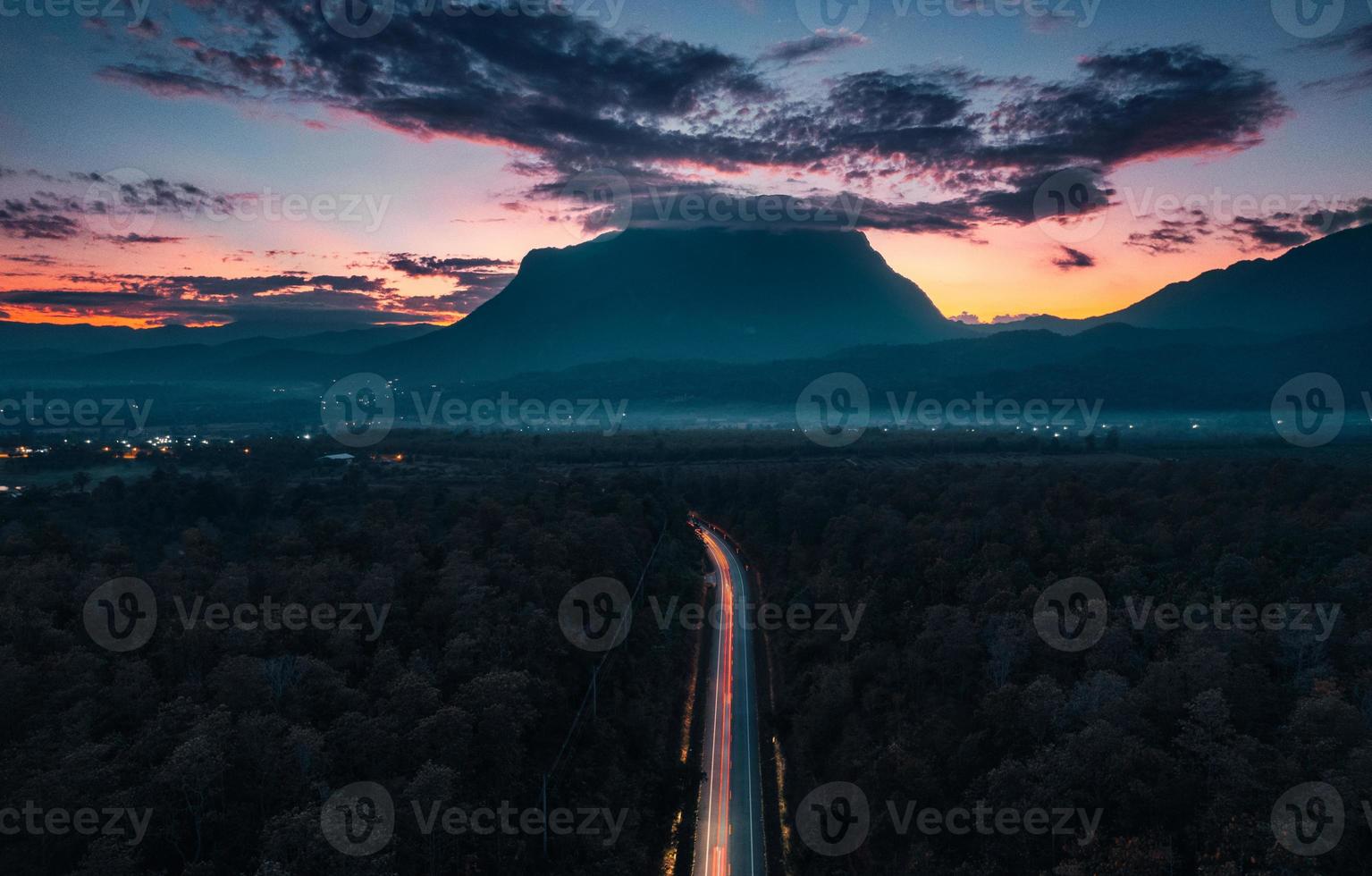 sunset scenery mountains and evening sky photo