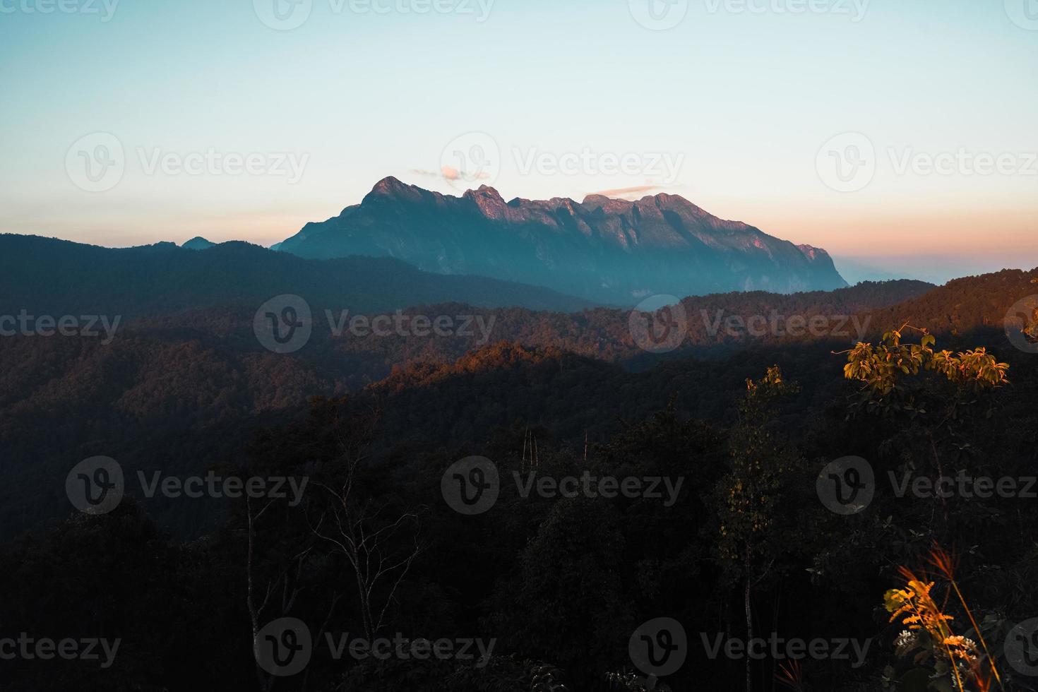 evening mountain view sunset and purple twilight photo