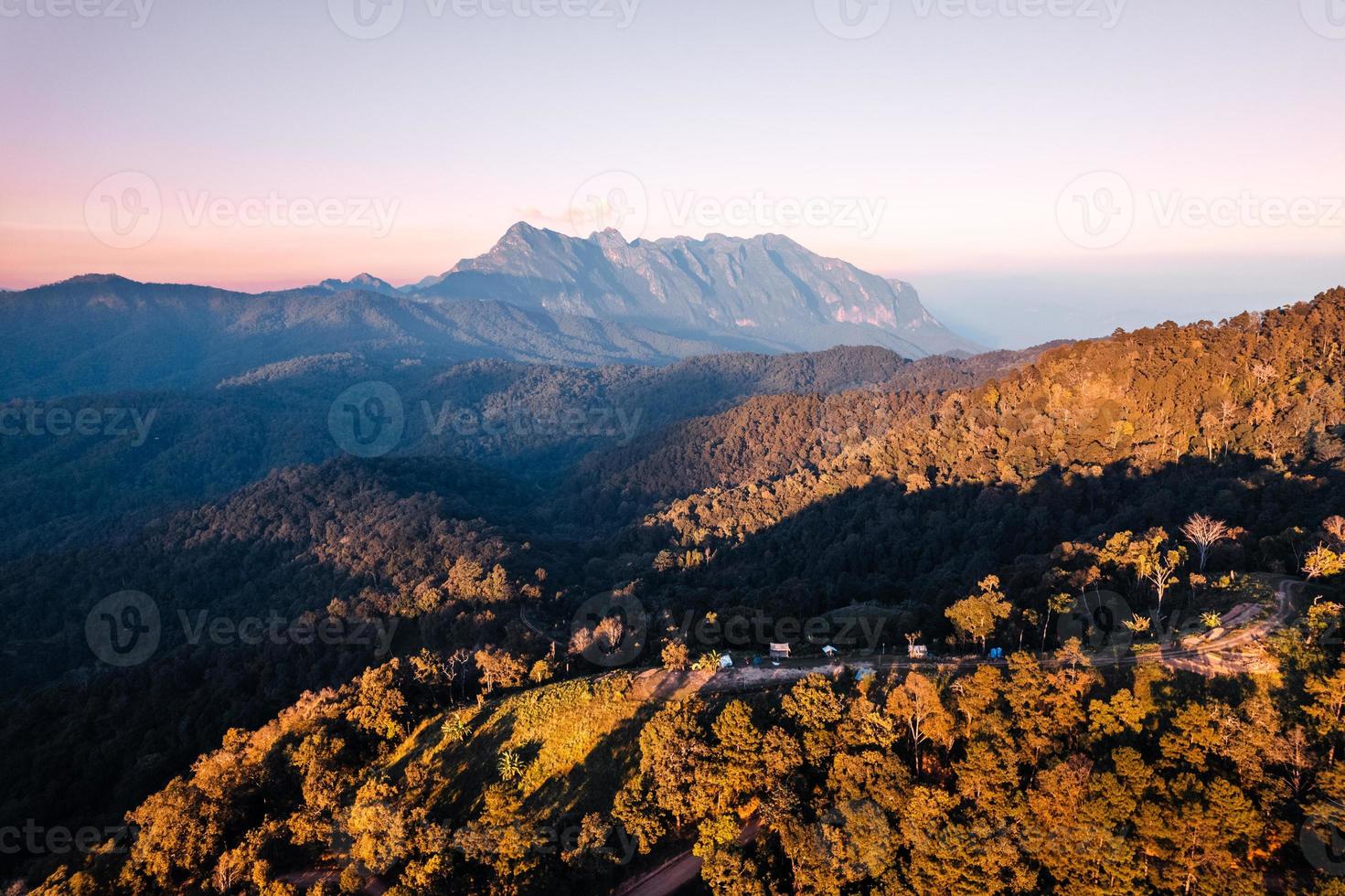 evening mountain view sunset and purple twilight photo
