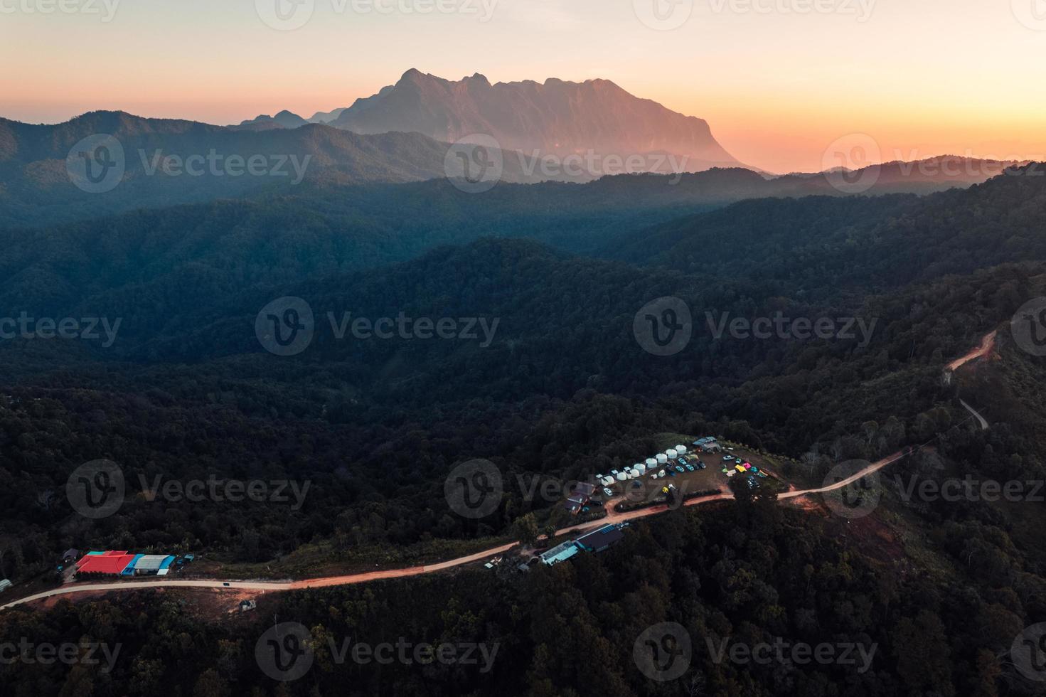 Mountains and forests in the morning photo