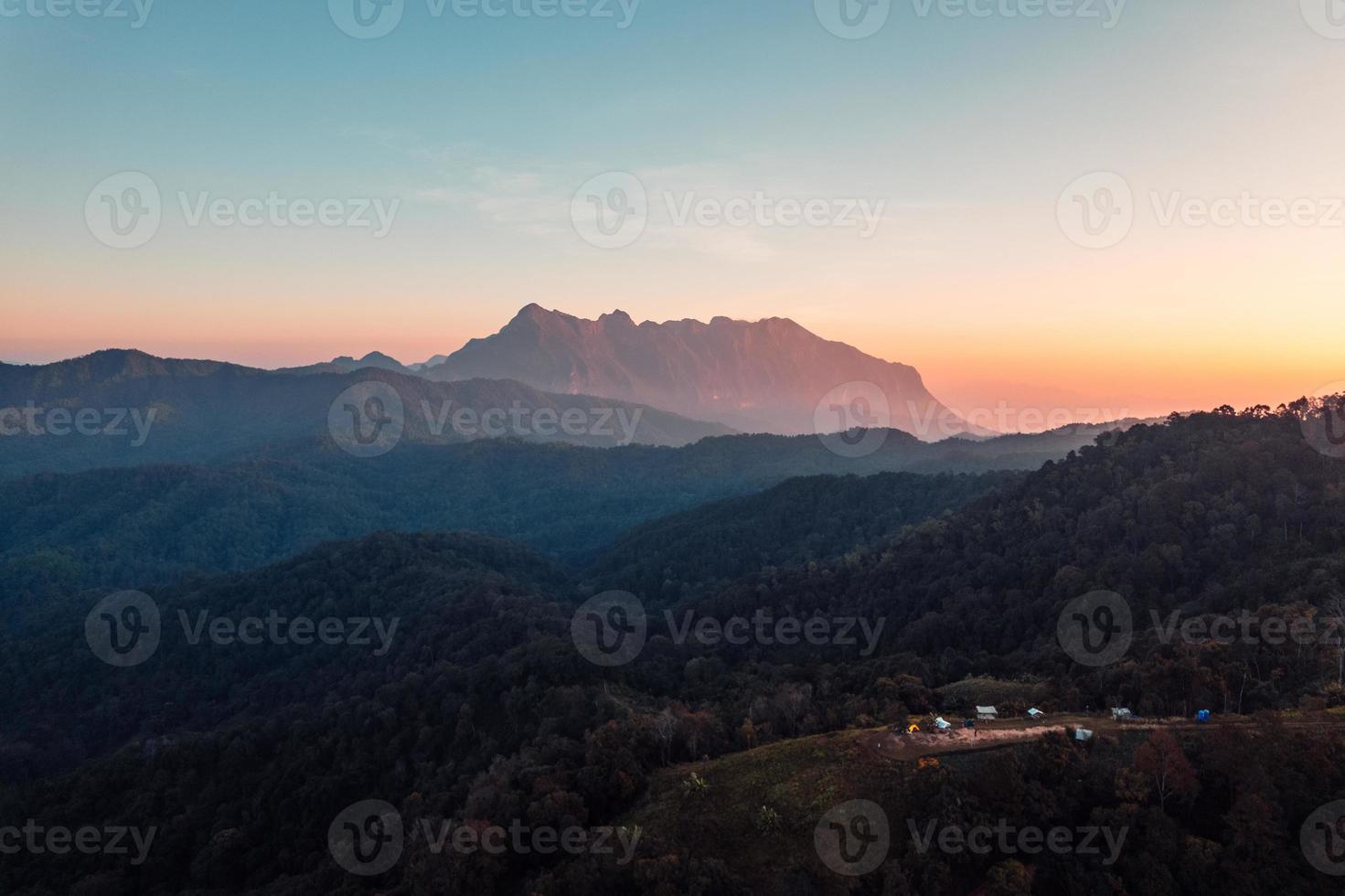 Mountains and forests in the morning photo