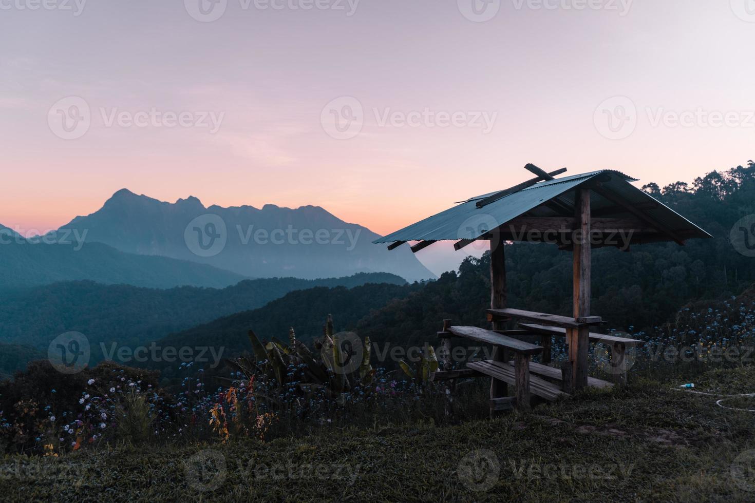 Mountains and forests in the morning photo