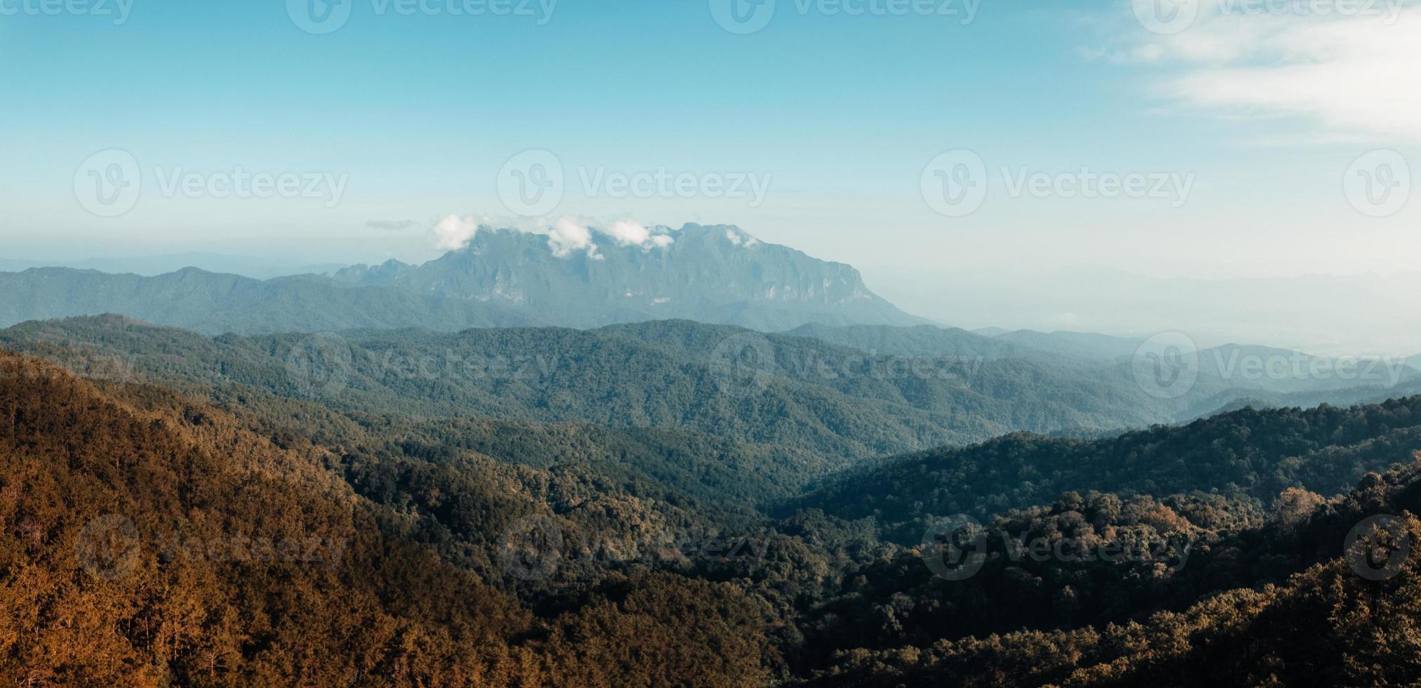 Mountains and forests in the morning photo