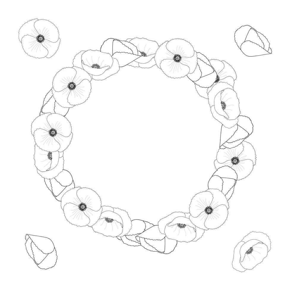 Corn Poppy Wreath Outline vector