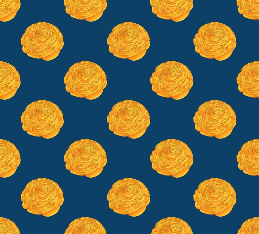 Yellow Ranunculus on Indigo Blue Background vector